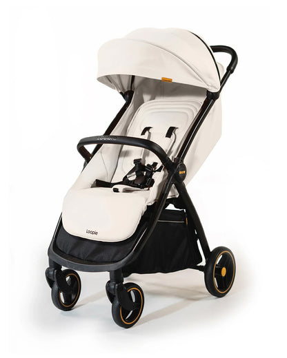 Loopie Hop Cabin Friendly Stroller-One Hand Fold-Flat Reclining Seat-Includes Mosquito Net-1 Year Warranty-For 0 to 4Y (Upto 22 Kg)-Ivory Marble