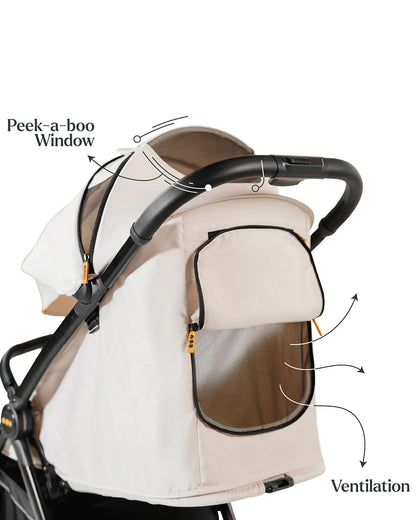 Loopie Hop Cabin Friendly Stroller-One Hand Fold-Flat Reclining Seat-Includes Mosquito Net-1 Year Warranty-For 0 to 4Y (Upto 22 Kg)-Ivory Marble