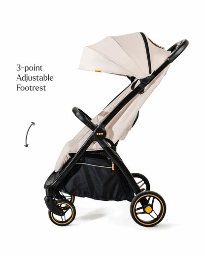 Loopie Hop Cabin Friendly Stroller-One Hand Fold-Flat Reclining Seat-Includes Mosquito Net-1 Year Warranty-For 0 to 4Y (Upto 22 Kg)-Ivory Marble