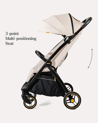 Loopie Hop Cabin Friendly Stroller-One Hand Fold-Flat Reclining Seat-Includes Mosquito Net-1 Year Warranty-For 0 to 4Y (Upto 22 Kg)-Ivory Marble