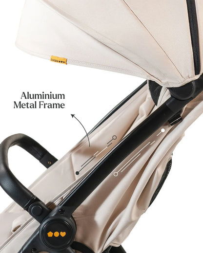 Loopie Hop Cabin Friendly Stroller-One Hand Fold-Flat Reclining Seat-Includes Mosquito Net-1 Year Warranty-For 0 to 4Y (Upto 22 Kg)-Ivory Marble