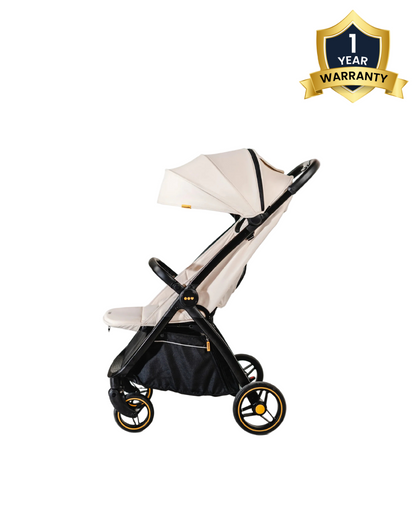 Loopie Hop Cabin Friendly Stroller-One Hand Fold-Flat Reclining Seat-Includes Mosquito Net-1 Year Warranty-For 0 to 4Y (Upto 22 Kg)-Ivory Marble