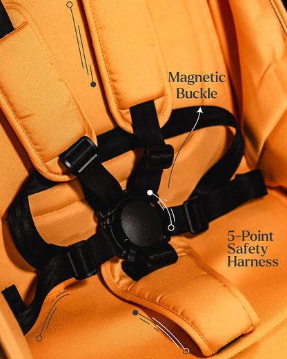 Loopie Hop Cabin Friendly Stroller-One Hand Fold-Flat Reclining Seat-Includes Mosquito Net-1 Year Warranty-For 0 to 4Y (Upto 22 Kg)-Orange Sunset