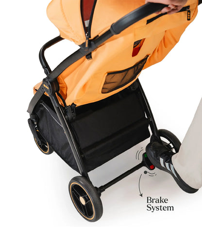 Loopie Hop Cabin Friendly Stroller-One Hand Fold-Flat Reclining Seat-Includes Mosquito Net-1 Year Warranty-For 0 to 4Y (Upto 22 Kg)-Orange Sunset