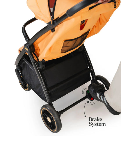Loopie Hop Cabin Friendly Stroller-One Hand Fold-Flat Reclining Seat-Includes Mosquito Net-1 Year Warranty-For 0 to 4Y (Upto 22 Kg)-Orange Sunset