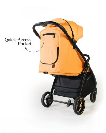 Loopie Hop Cabin Friendly Stroller-One Hand Fold-Flat Reclining Seat-Includes Mosquito Net-1 Year Warranty-For 0 to 4Y (Upto 22 Kg)-Orange Sunset