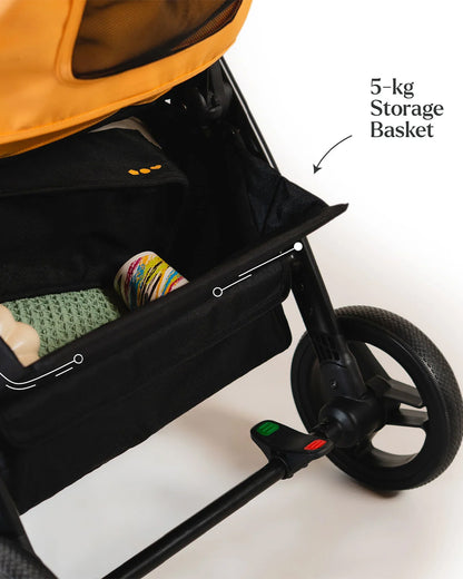 Loopie Hop Cabin Friendly Stroller-One Hand Fold-Flat Reclining Seat-Includes Mosquito Net-1 Year Warranty-For 0 to 4Y (Upto 22 Kg)-Orange Sunset