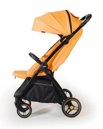 Loopie Hop Cabin Friendly Stroller-One Hand Fold-Flat Reclining Seat-Includes Mosquito Net-1 Year Warranty-For 0 to 4Y (Upto 22 Kg)-Orange Sunset