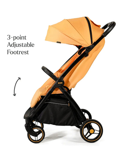 Loopie Hop Cabin Friendly Stroller-One Hand Fold-Flat Reclining Seat-Includes Mosquito Net-1 Year Warranty-For 0 to 4Y (Upto 22 Kg)-Orange Sunset