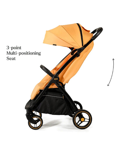 Loopie Hop Cabin Friendly Stroller-One Hand Fold-Flat Reclining Seat-Includes Mosquito Net-1 Year Warranty-For 0 to 4Y (Upto 22 Kg)-Orange Sunset