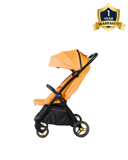 Loopie Hop Cabin Friendly Stroller-One Hand Fold-Flat Reclining Seat-Includes Mosquito Net-1 Year Warranty-For 0 to 4Y (Upto 22 Kg)-Orange Sunset
