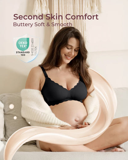 Momcozy Jelly Strip Seamless Nursing Bra-Compatible with Breast Pumps-Adjustable Padding-Front Clasps-Black