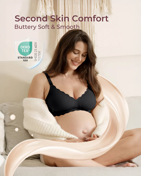 Momcozy Jelly Strip Seamless Nursing Bra-Compatible with Breast Pumps-Adjustable Padding-Front Clasps-Black