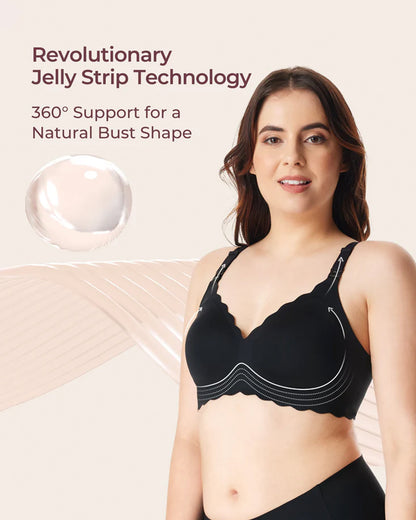 Momcozy Jelly Strip Seamless Nursing Bra-Compatible with Breast Pumps-Adjustable Padding-Front Clasps-Black