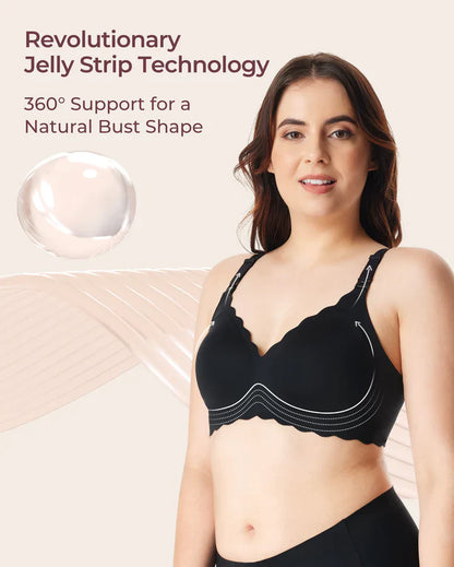 Momcozy Jelly Strip Seamless Nursing Bra-Compatible with Breast Pumps-Adjustable Padding-Front Clasps-Black