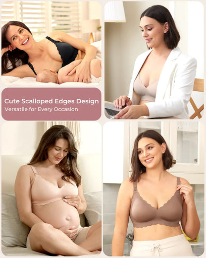 Momcozy Jelly Strip Seamless Nursing Bra-Compatible with Breast Pumps-Adjustable Padding-Front Clasps-Black