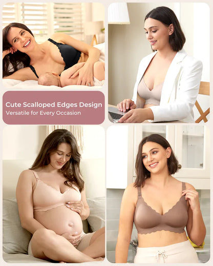 Momcozy Jelly Strip Seamless Nursing Bra-Compatible with Breast Pumps-Adjustable Padding-Front Clasps-Black