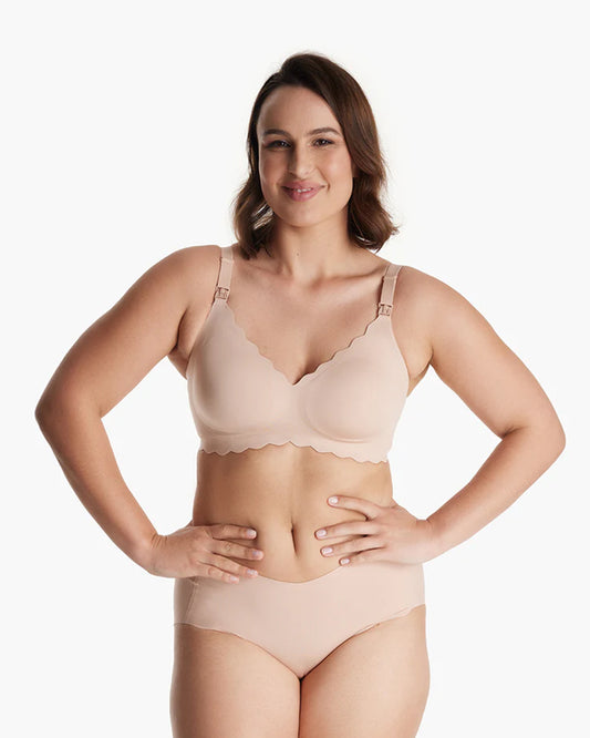 Momcozy Jelly Strip Seamless Nursing Bra-Compatible with Breast Pumps-Adjustable Padding-Front Clasps-Skin