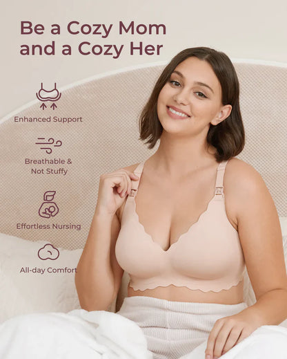 Momcozy Jelly Strip Seamless Nursing Bra-Compatible with Breast Pumps-Adjustable Padding-Front Clasps-Skin