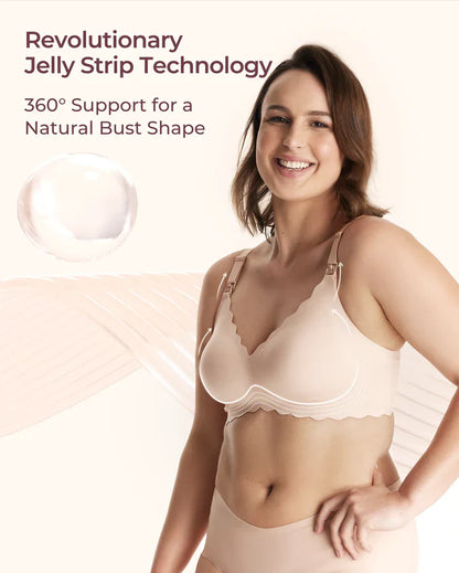 Momcozy Jelly Strip Seamless Nursing Bra-Compatible with Breast Pumps-Adjustable Padding-Front Clasps-Skin