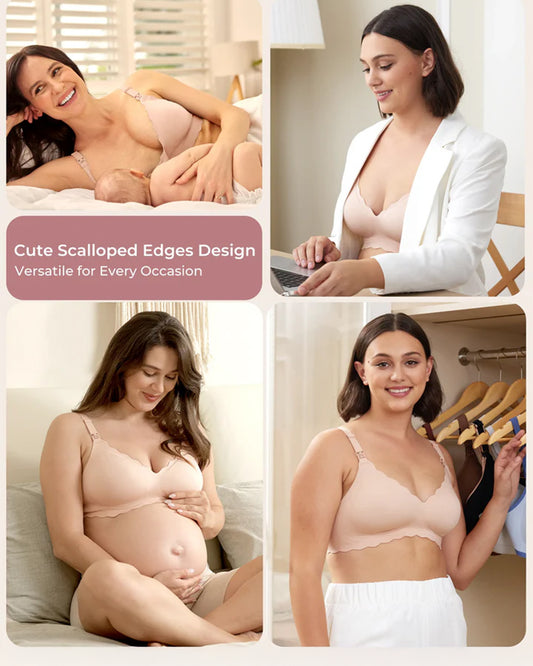 Momcozy Jelly Strip Seamless Nursing Bra-Compatible with Breast Pumps-Adjustable Padding-Front Clasps-Skin