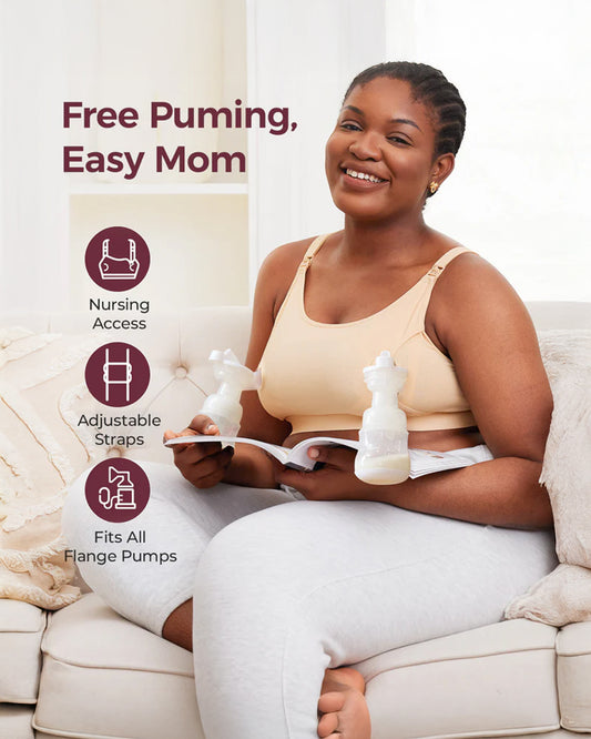 Momcozy 2-in-1 Hands-Free Pumping & Nursing Bra-Soft and wireless-Front Clasps-Full Coverage-Skin