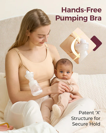 Momcozy 2-in-1 Hands-Free Pumping & Nursing Bra-Soft and wireless-Front Clasps-Full Coverage-Skin
