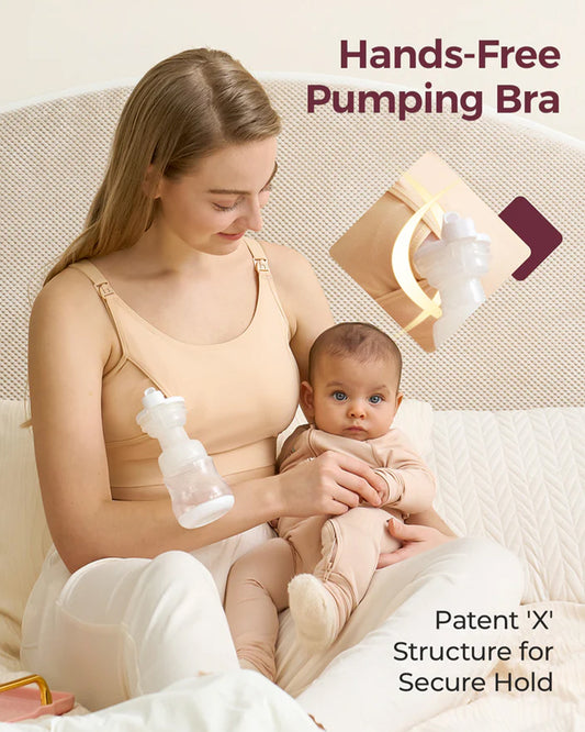 Momcozy 2-in-1 Hands-Free Pumping & Nursing Bra-Soft and wireless-Front Clasps-Full Coverage-Skin