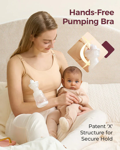 Momcozy 2-in-1 Hands-Free Pumping & Nursing Bra-Soft and wireless-Front Clasps-Full Coverage-Skin
