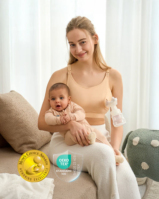 Momcozy 2-in-1 Hands-Free Pumping & Nursing Bra-Soft and wireless-Front Clasps-Full Coverage-Skin