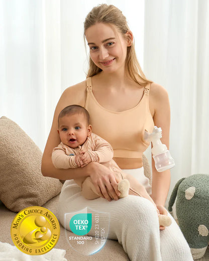 Momcozy 2-in-1 Hands-Free Pumping & Nursing Bra-Soft and wireless-Front Clasps-Full Coverage-Skin