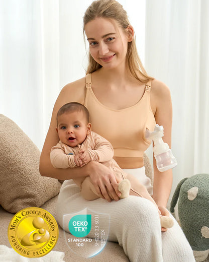 Momcozy 2-in-1 Hands-Free Pumping & Nursing Bra-Soft and wireless-Front Clasps-Full Coverage-Skin