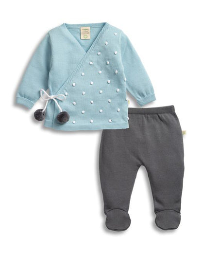 Tiny Twig Light Blue & Dark Grey Jhabla Set-Solid-Organic Cotton-For Infants