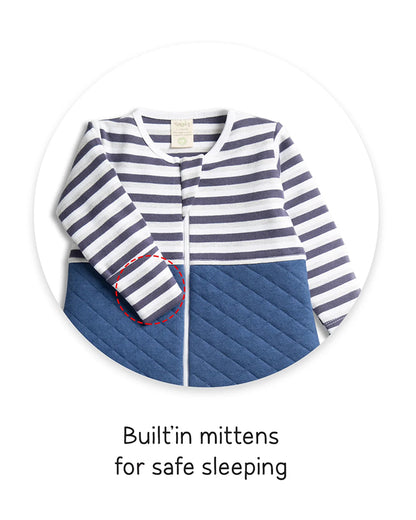 Tiny Twig Baby Quilted Sleeping Bag-100% Organic Cotton-Navy-GME Stripes-For Infants