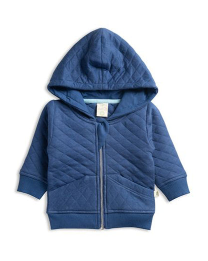 Tiny Twig Navy Blue Quilted Hoodie-Solid-Organic Cotton-For Infants