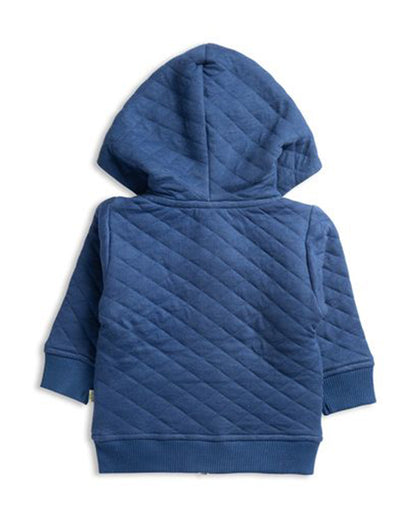 Tiny Twig Navy Blue Quilted Hoodie-Solid-Organic Cotton-For Infants
