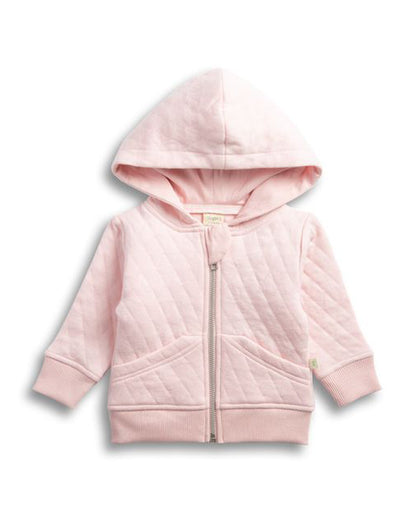 Tiny Twig Soft Pink Quilted Hoodie-Solid-Organic Cotton-For Infants