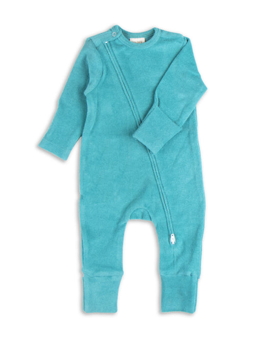 Tiny Twig Sea Green Sleepsuit-Solid-Velour-For Infants