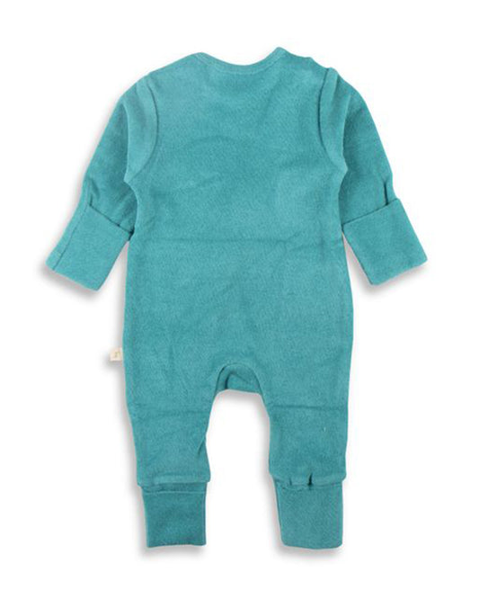 Tiny Twig Sea Green Sleepsuit-Solid-Velour-For Infants
