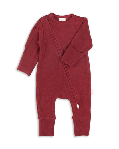 Tiny Twig Maroon Sleepsuit-Solid-Velour-For Infants
