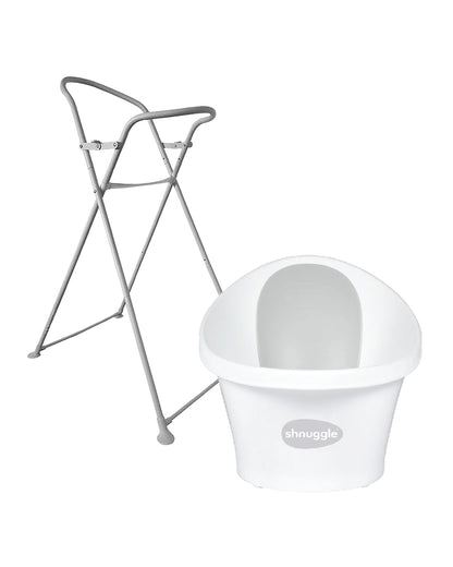 Shnuggle Newborn Bath Tub with Bath Stand-0 to 12M-White & Grey