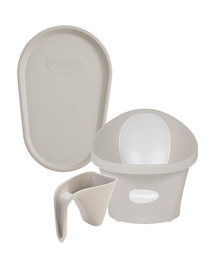 Shnuggle Newborn Bath Tub with Diaper Changing Mat & Bath Jug-0 to 12M-Taupe