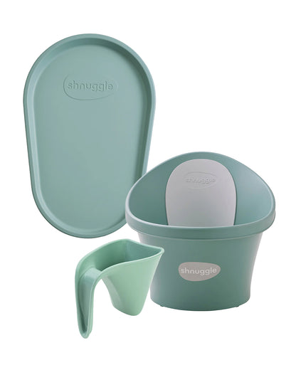Shnuggle Newborn Bath Tub with Diaper Changing Mat & Bath Jug-0 to 12M-Eucalyptus