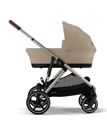 Cybex Gazelle S Stroller & Gazelle S Carry Cot Travel System-Taupe Frame & Moon Black Seat