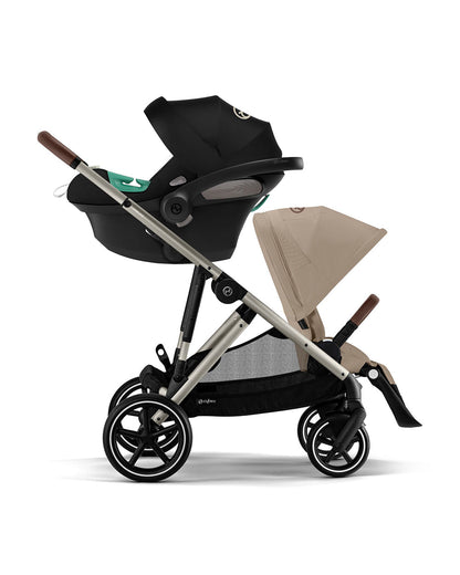 Cybex Gazelle S Stroller & Gazelle S Carry Cot Travel System-Taupe Frame & Moon Black Seat