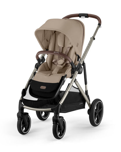 Cybex Gazelle S Stroller-Converts to Double Stroller-Height Adjustable Parent Handle Bar-Reversible & Flat Reclining Seat-With Free Extra Storage Basket-2 Years Warranty-For 0 to 4Y (Upto 22 Kg)-Taupe Frame & Almond Beige Seat