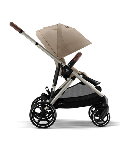 Cybex Gazelle S Stroller-Converts to Double Stroller-Height Adjustable Parent Handle Bar-Reversible & Flat Reclining Seat-With Free Extra Storage Basket-2 Years Warranty-For 0 to 4Y (Upto 22 Kg)-Taupe Frame & Almond Beige Seat