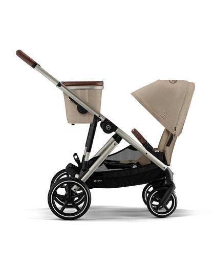 Cybex Gazelle S Stroller-Converts to Double Stroller-Height Adjustable Parent Handle Bar-Reversible & Flat Reclining Seat-With Free Extra Storage Basket-2 Years Warranty-For 0 to 4Y (Upto 22 Kg)-Taupe Frame & Almond Beige Seat
