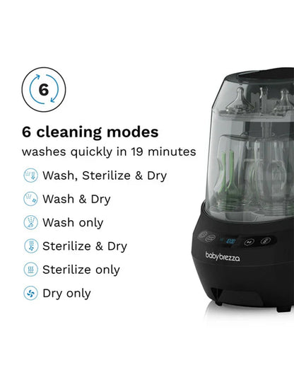 Baby Brezza Bottle Washer Pro-With Sterilizing & Drying Function-6 Cleaning Modes-Includes 60 Detergent Tablets-4 Bottles Capacity-Black