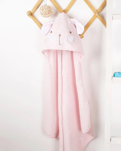 Kicks & Crawl Hooded Baby Bath Towel-100% Terry Cotton-Pastel Pink-Cute Kitty
